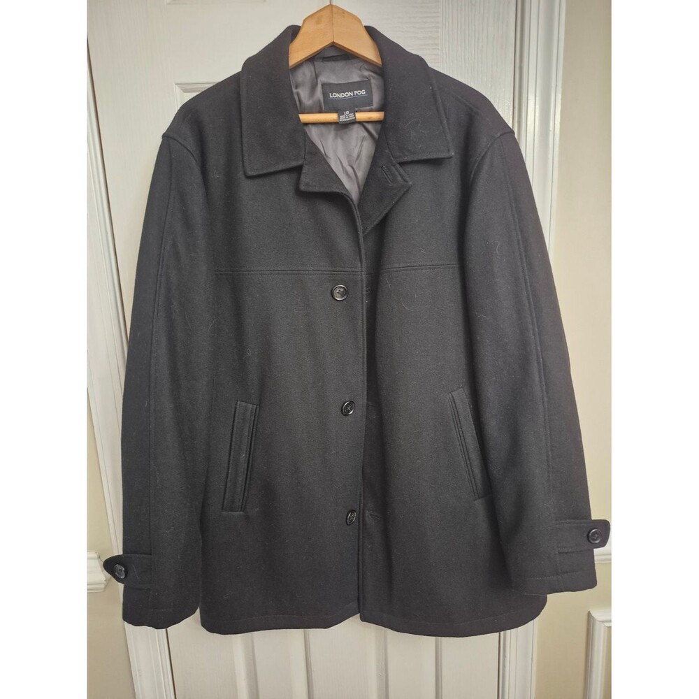 London Fog Black Wool Peacoat with Notch Collar